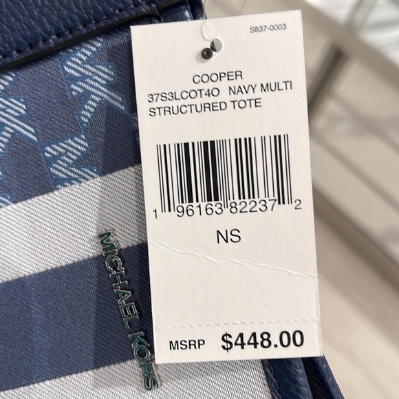 Michael Kors Men Women  XL Cooper Striped Logo Jacquard Structured Tote Handbag - Picture 8 of 16